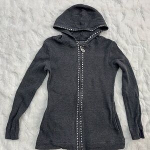 Y2K Christine Alexander Gray Hooded Zip Up with Studded Trim